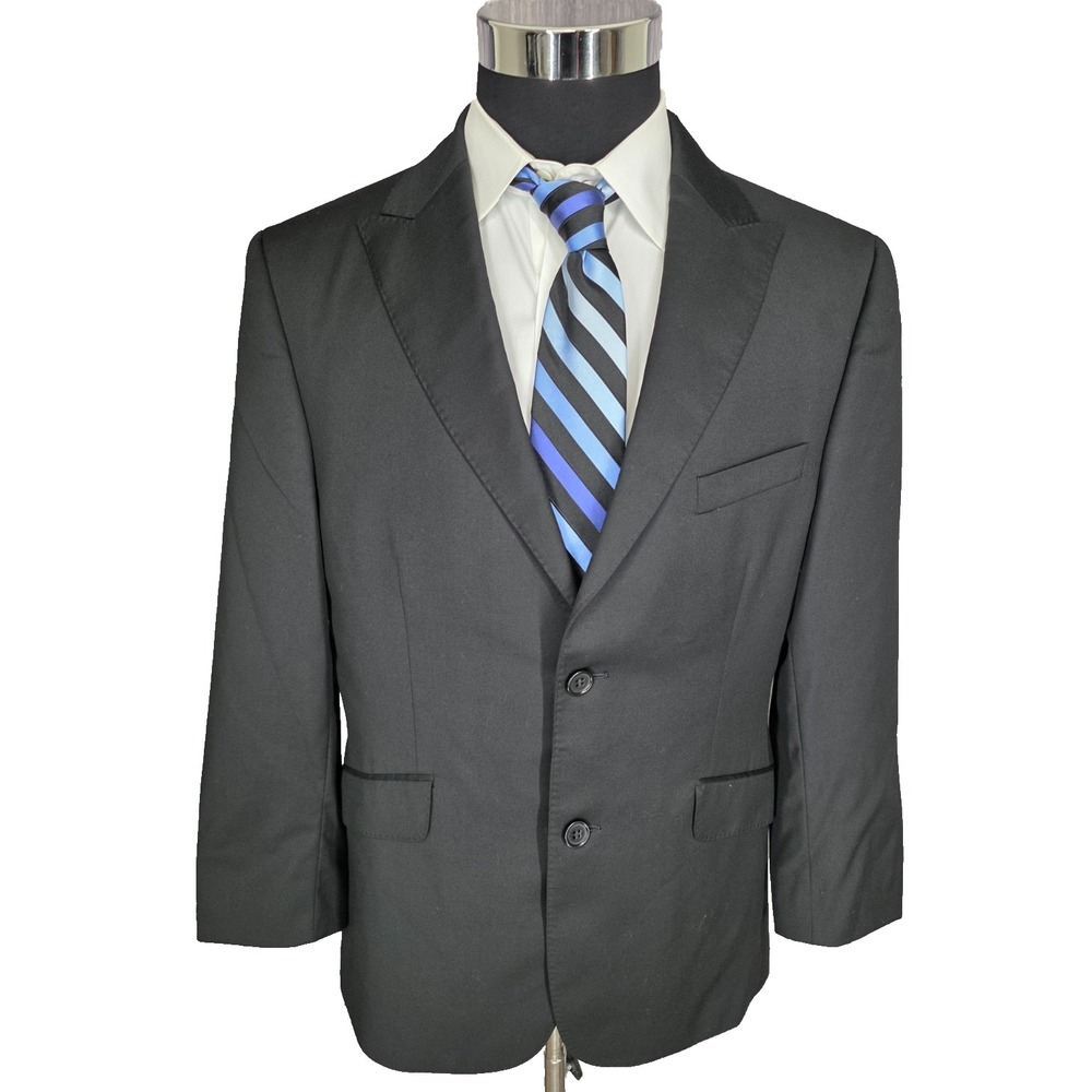 Berragamo Blazer Jacket Mens 42R Black Sports Coat 2 Buttons Super 110's Wool